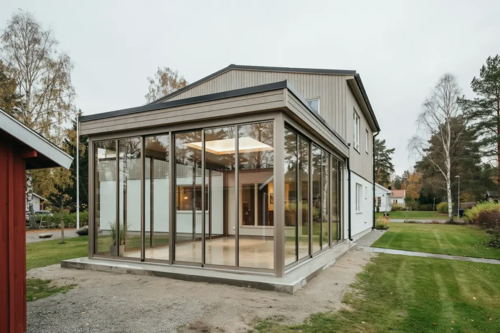 byggnation av uterum p betongplatta med takf nster i hj rup staffanstorp